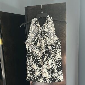 Michael Kors Black and White Ruched Tie Front Tank Top